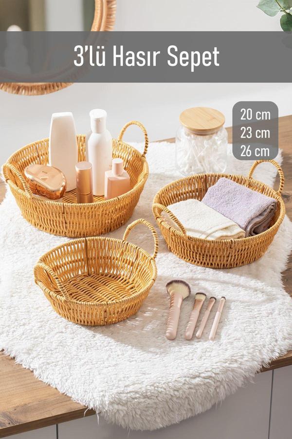 Porsima 304b 3 Lü Düzenleyici Hasır Sepet Seti Ekmeklik Sepet  - Image 1