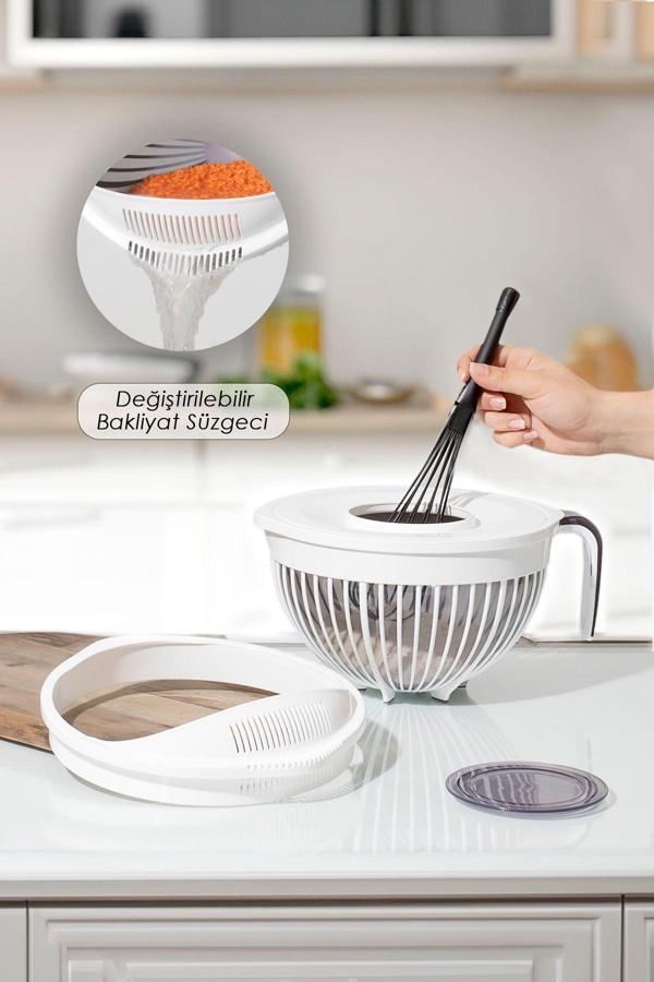 Porsima 3132 Linea 2 li Çok Amaçlı Kapaklı Karıştırma Mikser Kabı Pirinç Süzgeci - Beyaz - Image 1
