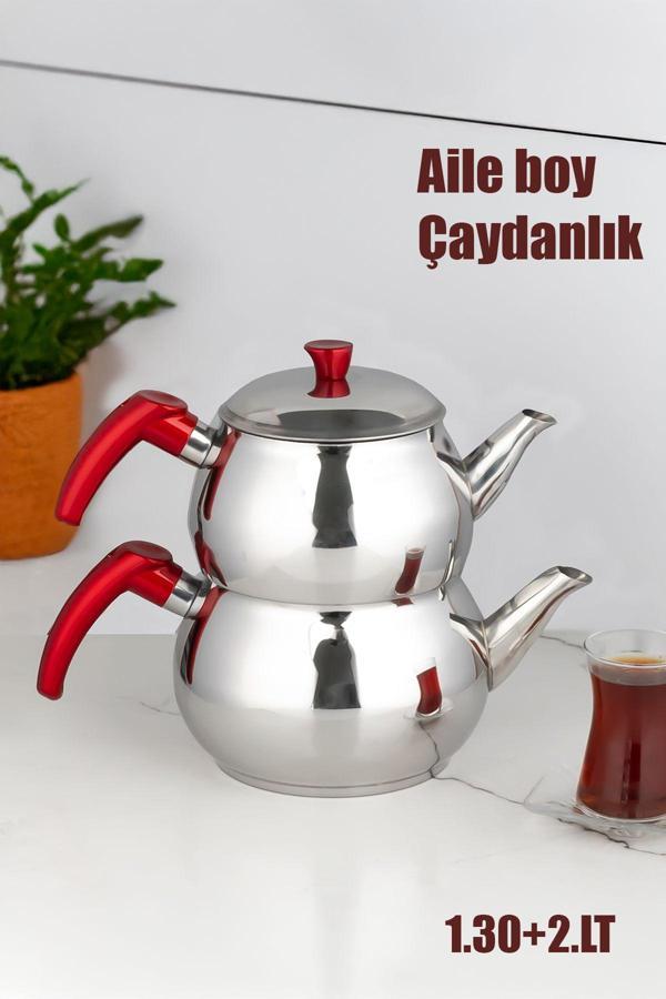 Porsima 4 Nolu Dayanıklı Aile Boy Paslanmaz Çelik Çaydanlık Takım - Image 1