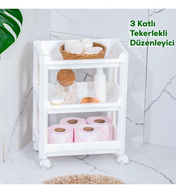 Porsima Rafty-73-1 Tekerlekli 4 Katlı Düzenleyici Geniş Raf Beyaz - Image 1