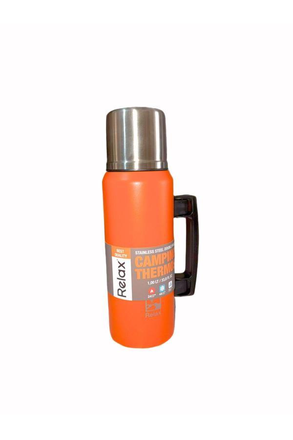 1.0 Litre Kulplu Paslanmaz Çelik Termos-Turuncu - Image 1