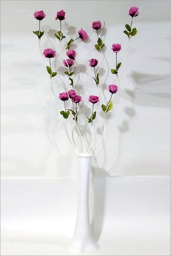 En Uzun 160 cm Pembe Güllü 6 Dalgalı Dal 60 cm İnce Belli Konik Filayağı Geniş Taban Düz Beyaz Vazo - Image 1