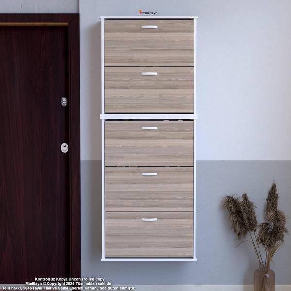 Modilayn VARBİ UMAY' 2 Li Asma Kapı Önü 52 x 181 x 25, 5 cm’ lik 5 Düşer Kapak 10 Göz Raf Bölmeli Ay - Image 1