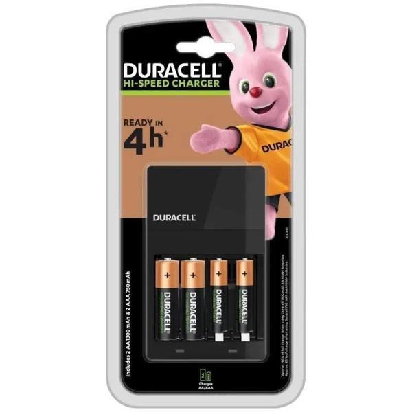 Duracell CEF14 Yüksek Hızlı Pil Şarj Cihazı, 4 saat (1 adet) + Şarj Edilebilir AA ve AAA Pil (2'şer adet) - Image 1