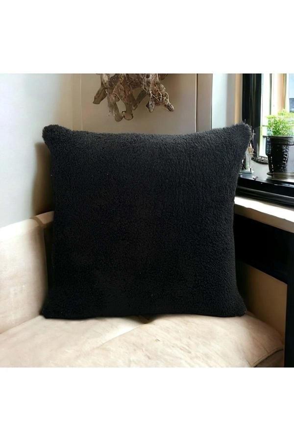 Romans Peluş Çift Taraflı Dekoratif Kırlent Kılıfı 43X43 Cm Siyah - Image 1