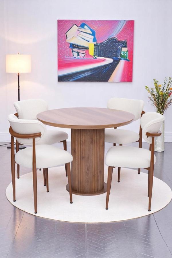 Bohem Polo Yuvarlak Lak Panel Mutfak Masa Takımı 100cm - Image 1