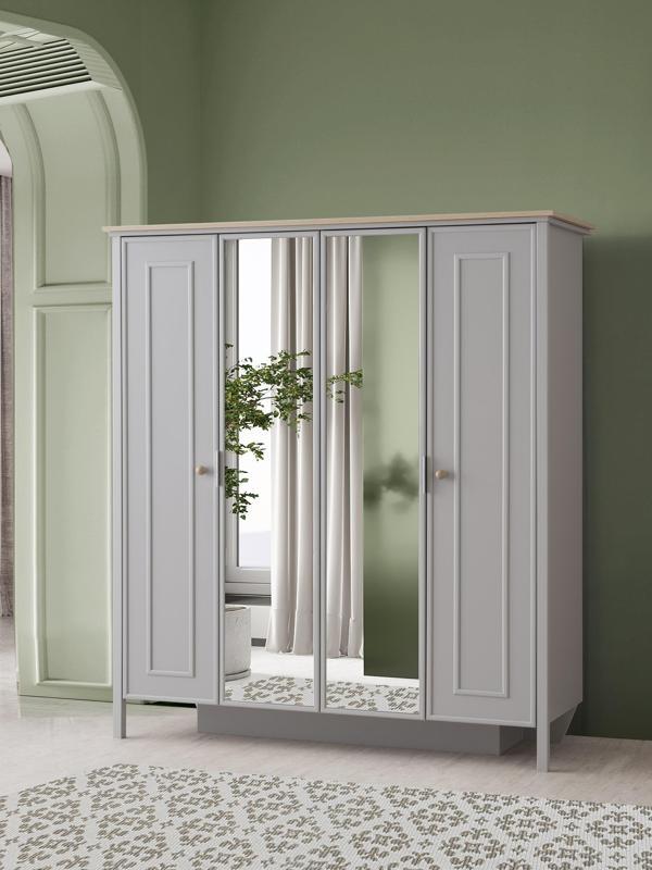 Yakamoz Sis Gri 4 Kapaklı Elbise Dolabı Gardırop 173x56x201cm - Image 1