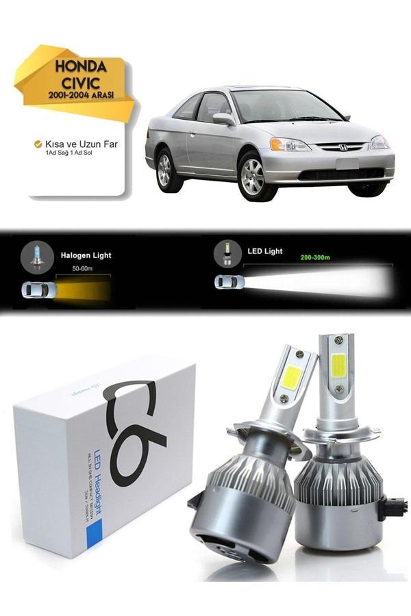 C6 Led Honda Civic Uzun Far Kısa Far Led Xenon Şimşek Etkili 2001-2004 Arası - Image 1