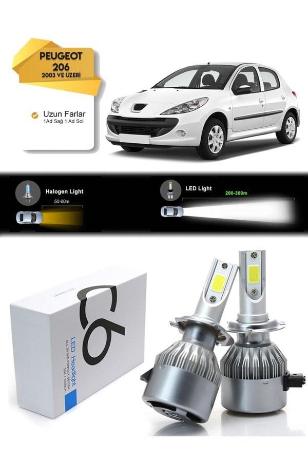 C6 Led Peugeot 206 Uzun Far Led Xenon Şimşek Etkili 2003 Ve Üzeri Uyumlu - Image 1