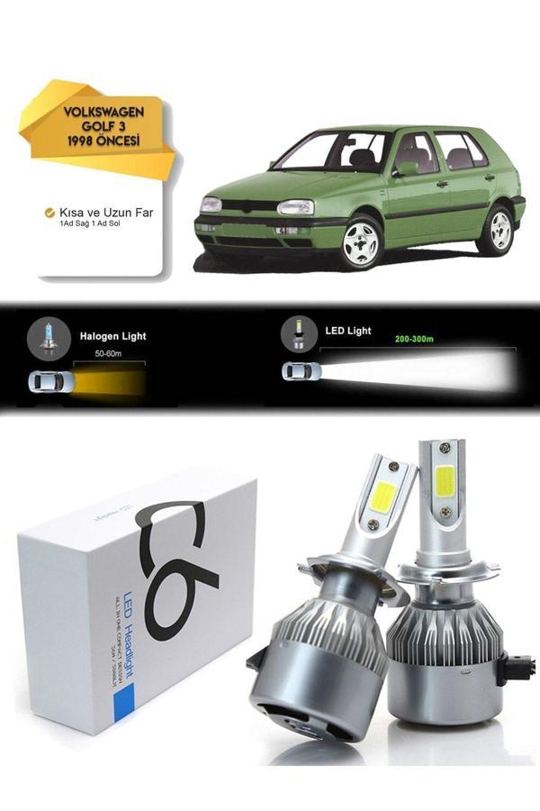 C6 Led Volkswagen Golf 3 Uyumlu Uzun Far Kısa Far Şimşek Etkili Led Xenon 1998 Ve Öncesi - Image 1