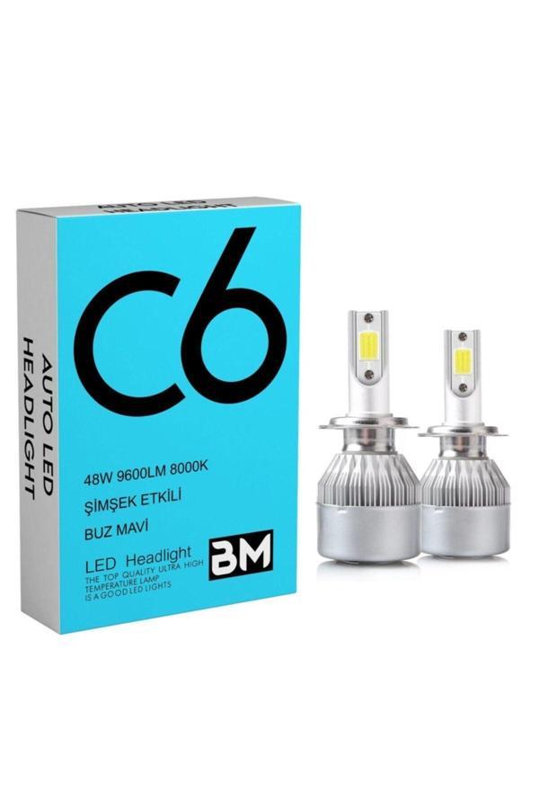 C6 Led Buz Mavi Xenon 2 Adet H7 Led Xenon 48W 6900Lm 8000K Far Ampülü Seri - C6-Bm - - Image 1