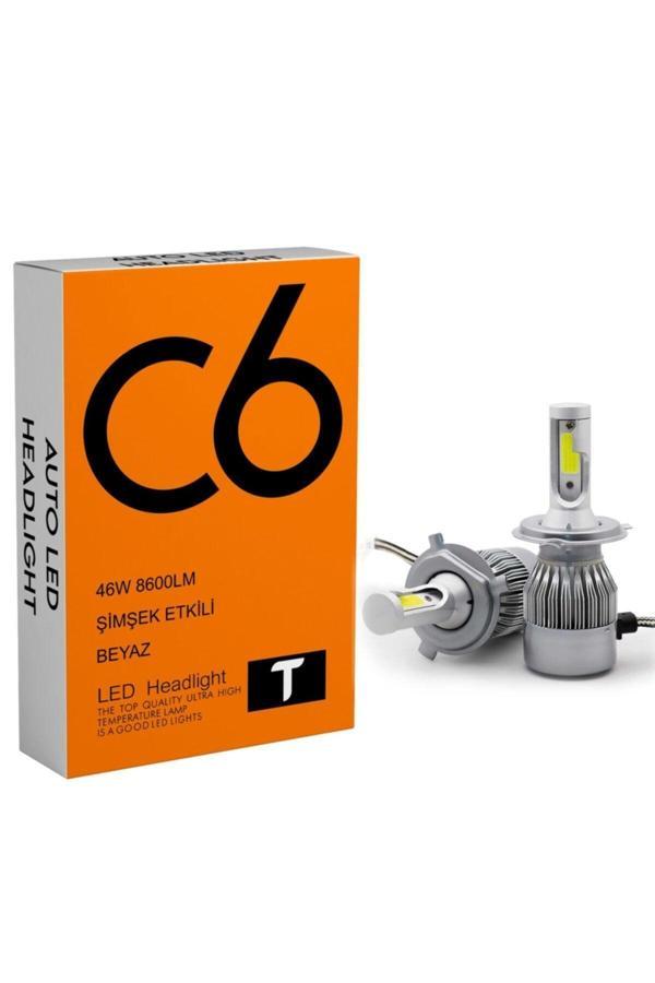 C6 Led Xenon 2 Adet H4 Uzun Kısa Led Xenon 46W 8600Lm 6500K Far Ampülü Led Işık Seri T-T - Image 1