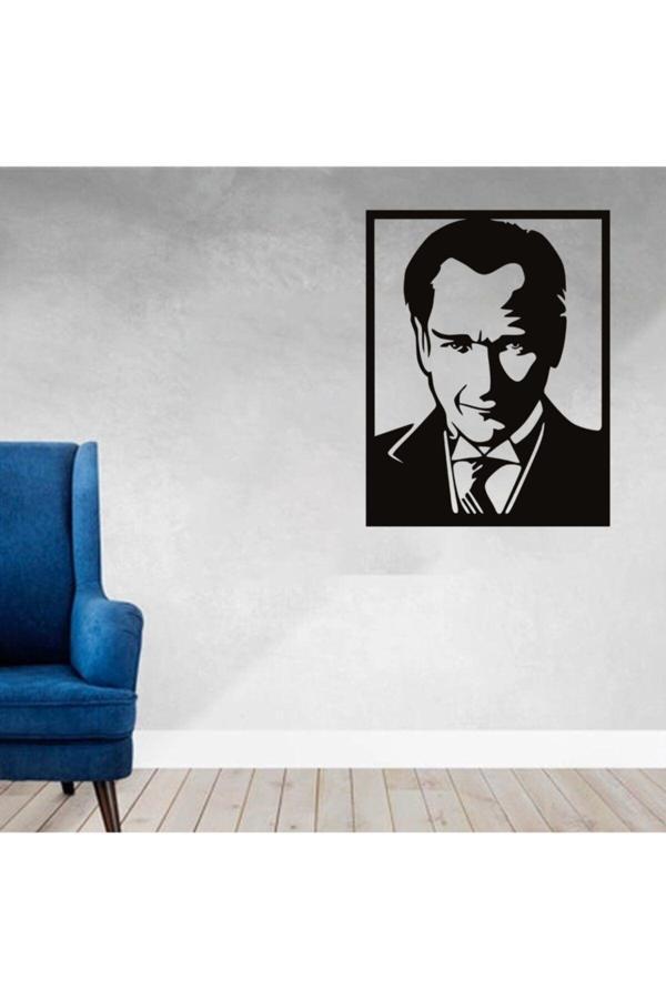 Balp Mat Siyah Lazer Kesim Mdf Tablo Atatürk Figürlü Dekoratif Otantik Tablo 35 X  46 Cm - Image 1