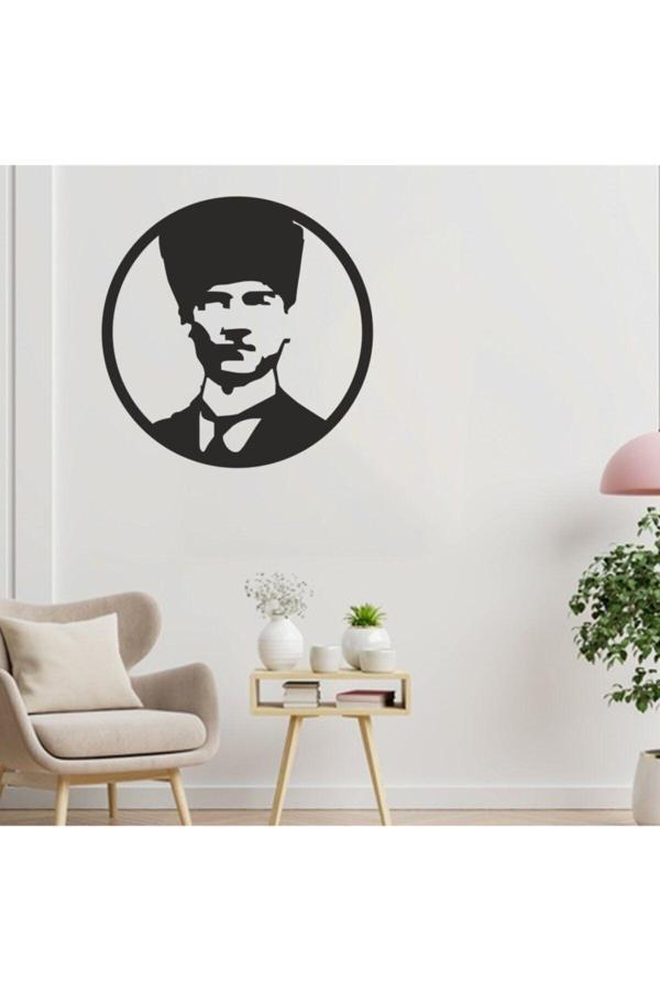 Balp Lazer Kesim Mdf Tablo Oval Atatürk Figürlü Dekoratif Otantik Tablo 41Cm 41Cm - Image 1