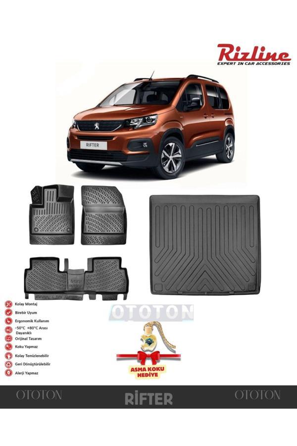 Rizline Peugeot Rifter 2019 Sonrası(Katlanır Ön Koltuk)Demirsiz Bagaj Havuz & 3D Havuzlu Paspas-Hediyeli - Image 1