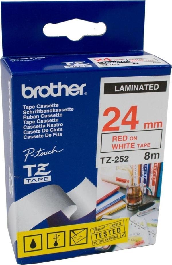 Brother Tze-252 24 Mm Beyaz Üzeri Kırmızı Laminasyonlu Etiket - Image 1
