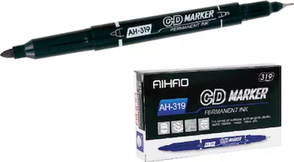 Aihao Permanent CD Kalemi Çift Taraflı Siyah AH-319 (12 Li Paket) - Image 1
