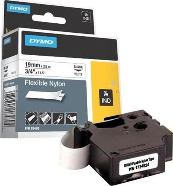 Dymo Rhino Pro Etiketi Plastik Esnek 19 Mmx3.5 Mt Siyah Üzerine Beyaz 18489 - Image 1