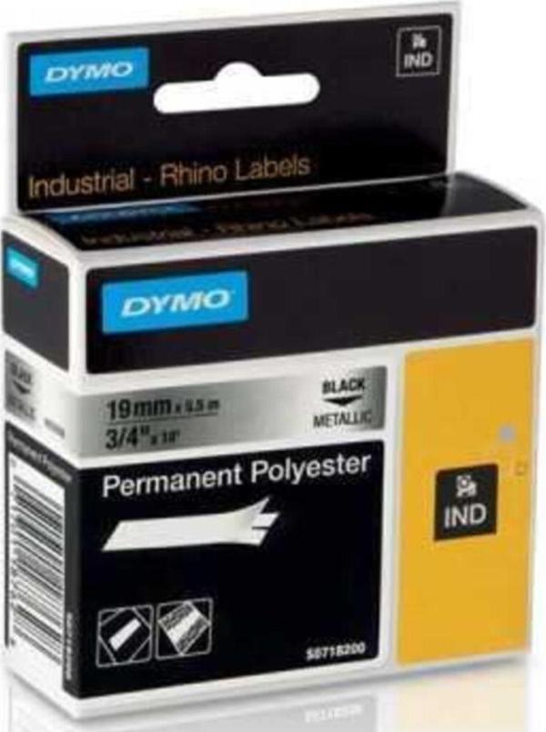 Dymo Rhinopro Sabitpolyester Şerit 19Mmx5.5Metre Metalik Gri/Siyah 18787 - Image 1