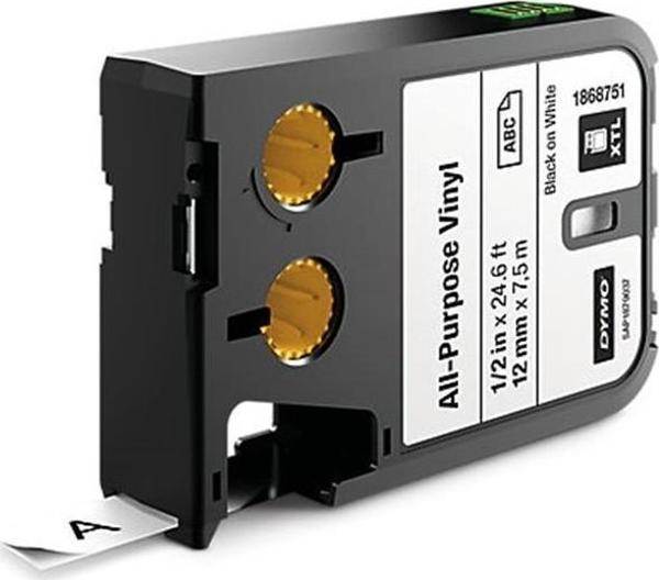 Dymo Xtl Çok Amaçlı Vinil Etiket 12 Mm X 7 M Beyaz/Siyah 1868751 - Image 1