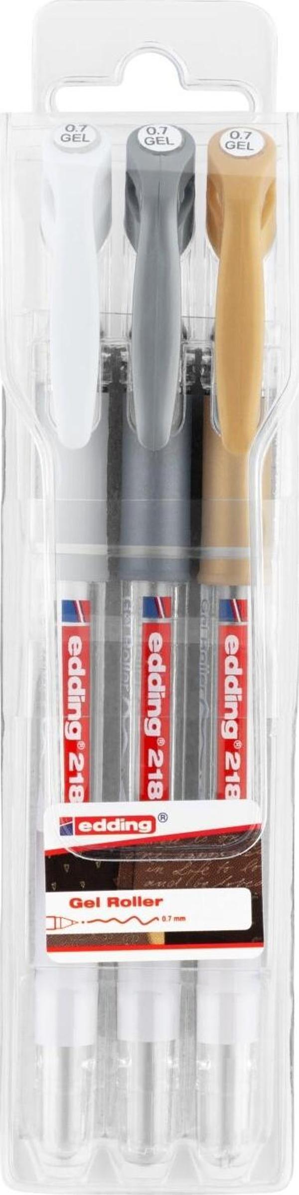 Edding 2185 Jel Roller Kalem 0.7Mm Karışık Metalik Beyaz-Altın-Gümüş (3 Lü Set) - Image 1
