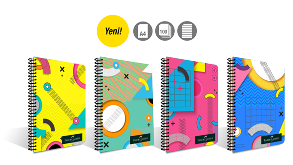 Faber-Castell A4 Spiralli Defter Plastik Kapak Pattern 100 Yaprak Çizgili 5075000284 (4 Lü Paket) - Image 1