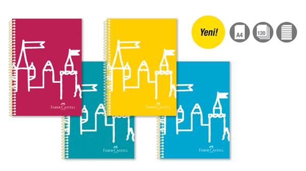 Faber-Castell A4 Spiralli Plastik Kapak Şato 120 Yaprak Çizgili 5075000278 (4 Lü Paket) - Image 1