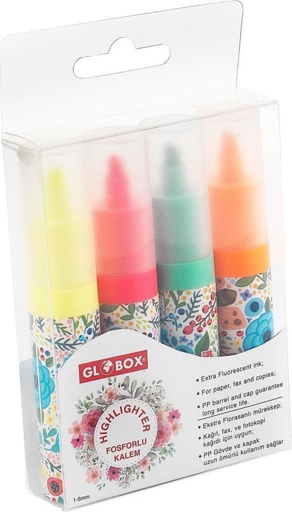 Globox Baskılı Fosforlu Kalem İşaretleme Kalemi 1-5Mm Karışık Renk (4 Lü Paket) 2917 - Image 1