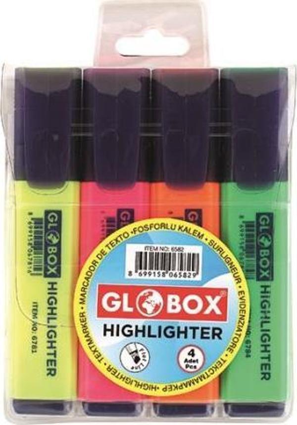 Globox Fosforlu Kalem İşaretleme Kalemi Kesik Uç Karışık Renk (4 Lü Paket) 6582 - Image 1