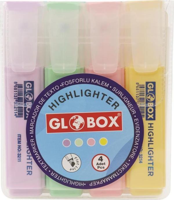Globox Fosforlu Kalem İşaretleme Kalemi Kesik Uç Pastel Renk Karışık Renk (4 Lü Paket) 3230 - Image 1