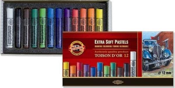 Koh-i Noor Toison D'or Sanatsal Extra Soft Yuvarlak Pastel Boya Kalın 12 Renk Extra Soft Dry Chalks 8552 12 - Image 1