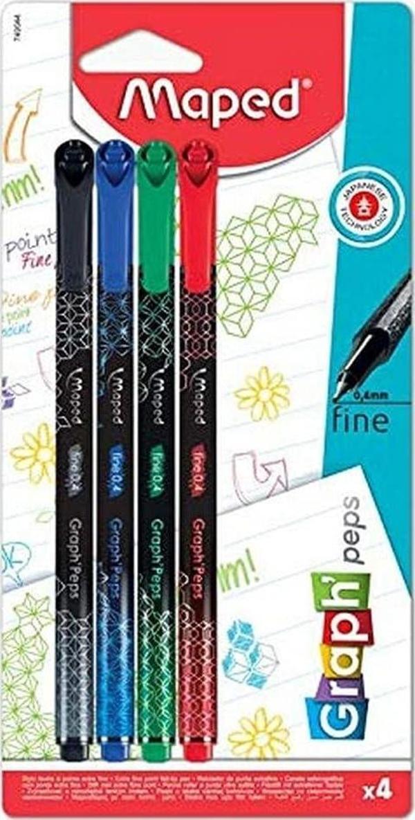Maped Fineliner Keçe Uç Kalem 0.4 Mm Desenli Gövde 4 Renk Blister 749044 - Image 1