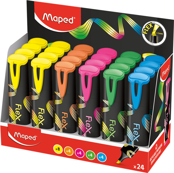 Maped Flex Fosforlu Kalem (İşaret Kalemi) 5 Renk (24 Lü Paket) 740302 - Image 1