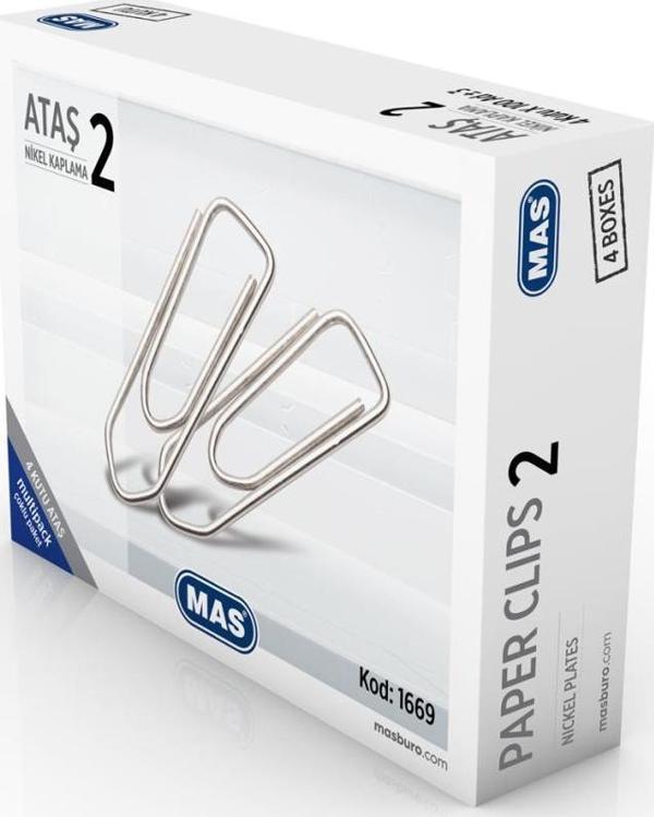 Mas Multipack Ataş No:2 (Nikel Kaplı Ataç) Süper Kalite 100 Lü (4 Kutu) - Image 1