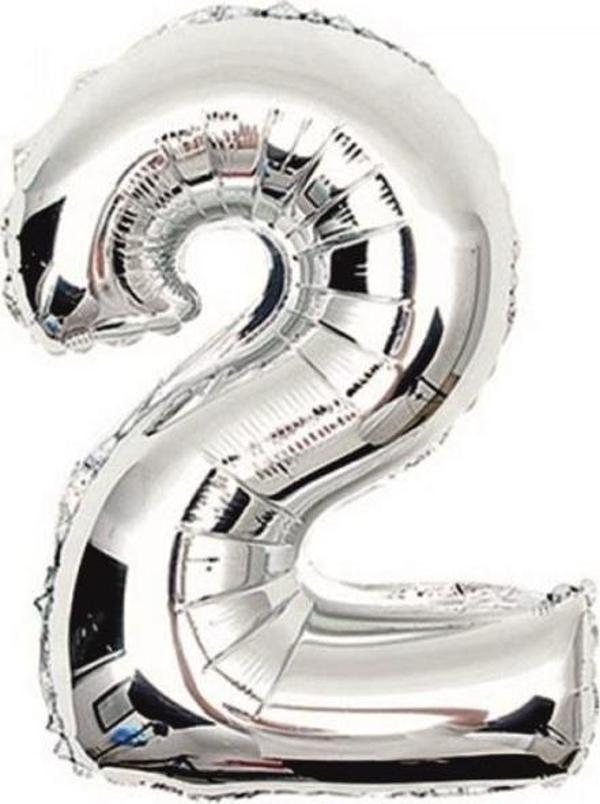 Nedi Folyo Balon 100 Cm Rakam Şişirilmemiş Gümüş (2 Rakamı) 10763 - Image 1