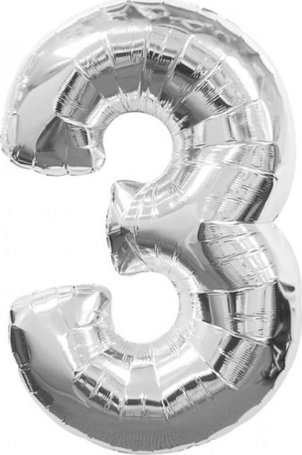 Nedi Folyo Balon 100 Cm Rakam Şişirilmemiş Gümüş (3 Rakamı) 10764 - Image 1