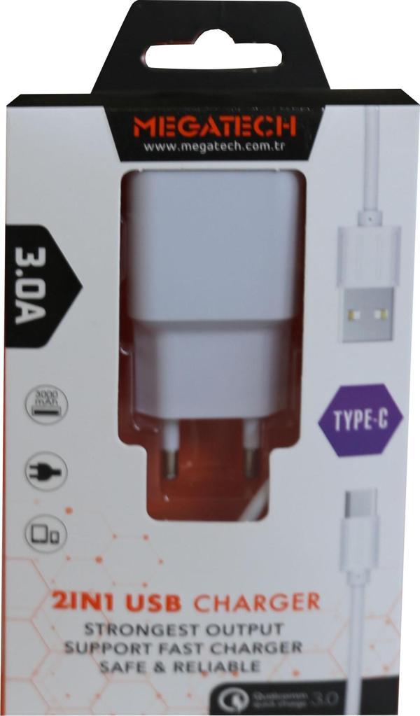 Megatech Cc01 5V-3.0A Ev Şarj+Type-C Kablo Hızlı Şarj Aleti - Image 1