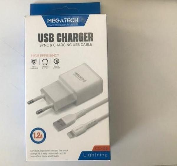 Megatech Cc-03 3.4A Lightning Usb Kablo + Ev Şarj Adaptörü Hızlı Şarj - Image 1
