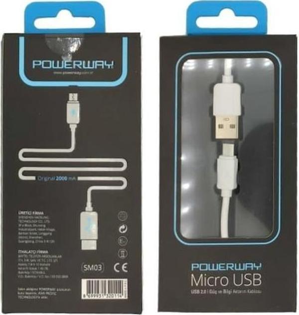 Powerway Sm03 2.A 1 Metre Usb Micro Şarj Kablosu Kutulu Usb 2.0 Hızlı Şarj - Image 1