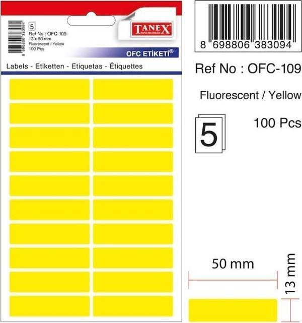 Tanex Ofis Etiketi 13X50Mm 5 Yaprak Fosforlu Sarı Ofc-109 (10 Lu Paket) - Image 1