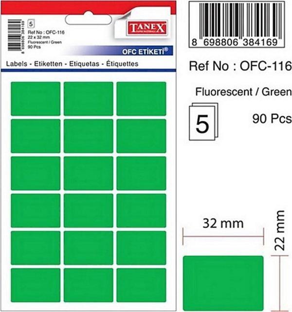 Tanex Ofis Etiketi 22X32 Mm Fosforlu Yeşil Ofc-116 (10 Lu Paket) - Image 1