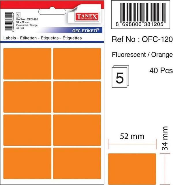 Tanex Ofis Etiketi 34X52mm 5 Yaprak Fosforlu Turuncu Ofc-120 (10 Lu Paket) - Image 1