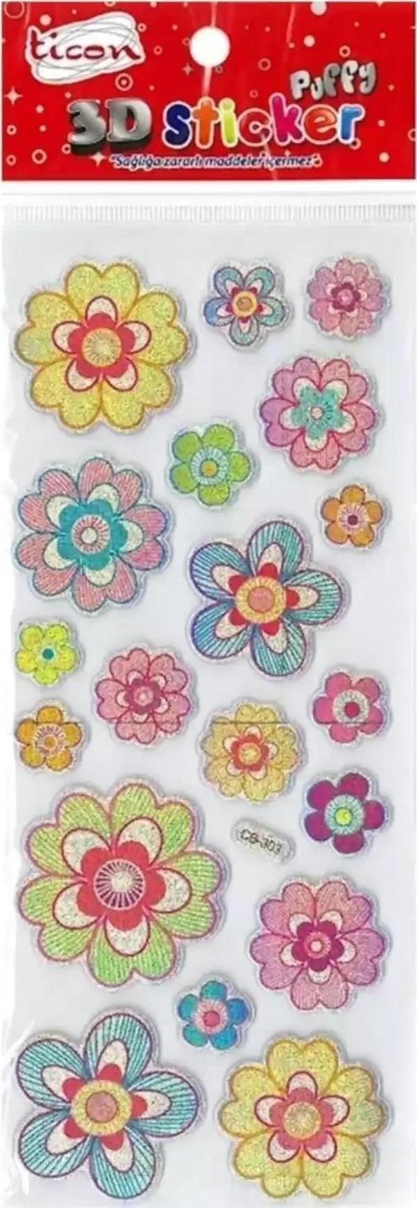 Ticon Puffy Sticker Çiçek Tps-008/3 348917 (20 Li Paket) - Image 1