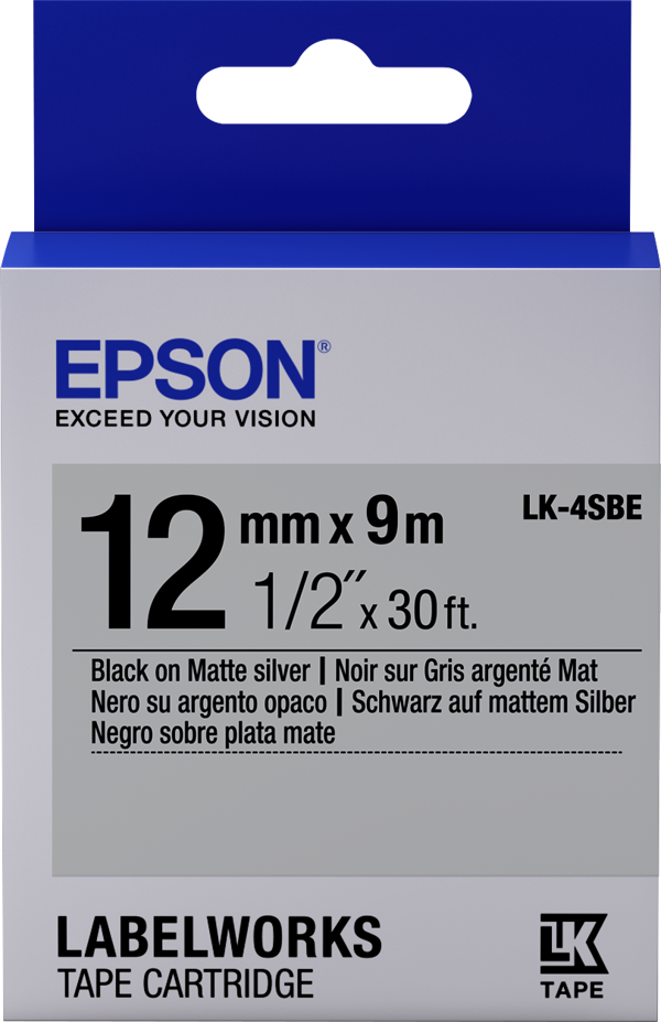 Epson Lk-4Sbe Siyah Üzeri Mat Silver 12Mm 9Metre Etiket - Image 1