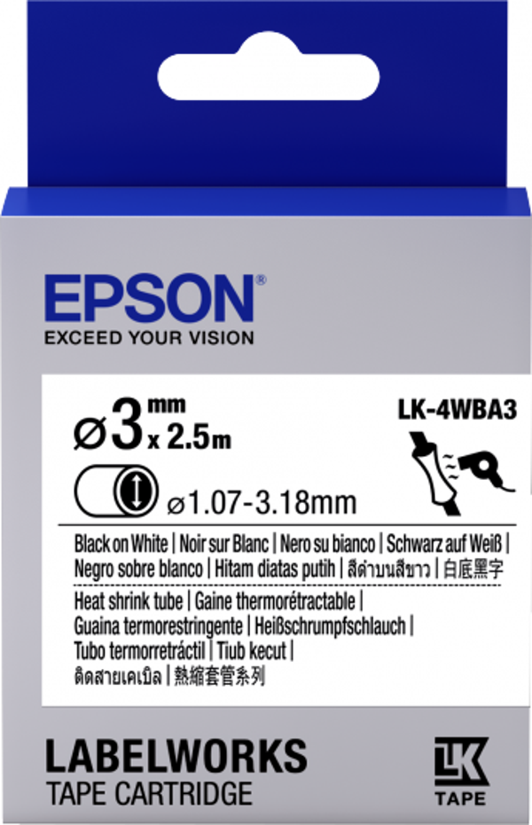 Epson Lk-4Wba3 Isıyla Daralan Siyah Üzeri Beyaz 3Mm 2,5 Metre Etiket - Image 1