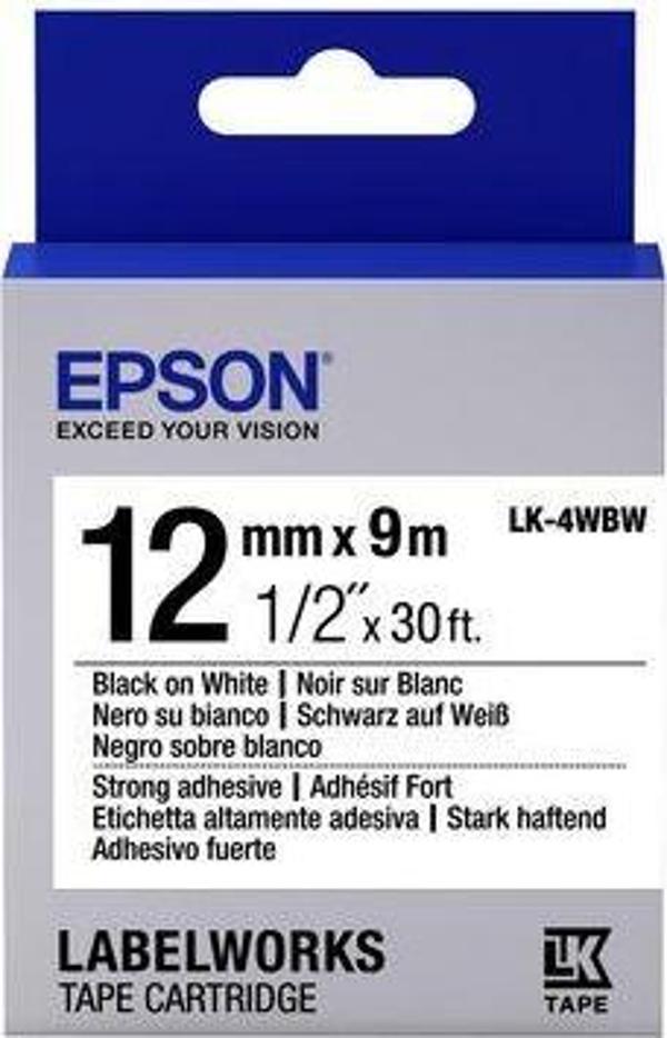 Epson Lk-4Wbw Strong Siyah Üzeri Beyaz 12Mm 9Metre Etiket - Image 1