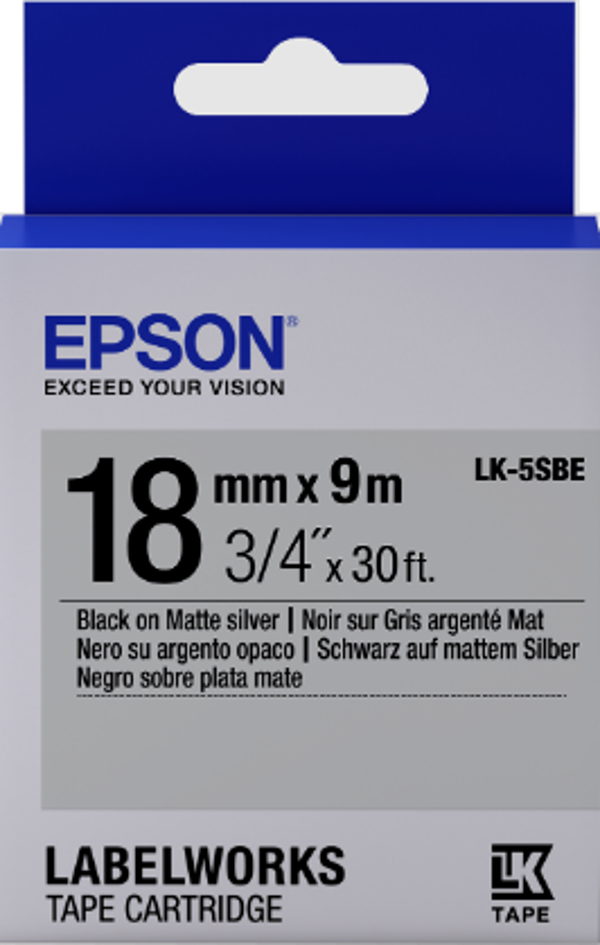 Epson Lk-5Sbe Mat Siyah Üzeri Silver 18Mm X 9 Metre Etiket - Image 1