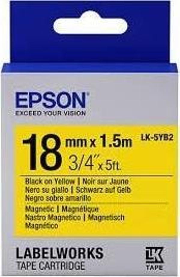 Epson Lk-5Yb2 Mıknatıslı Siyah Üzeri Sarı 18Mm 1,5 Metre Etiket - Image 1