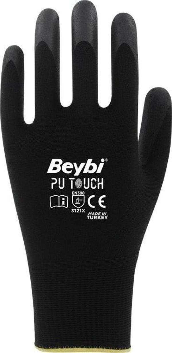 Beybi 10 Beden İş Eldiveni Poliüretan Kaplı Pu Touch Siyah Montaj Eldiveni (12 Li Paket) - Image 1
