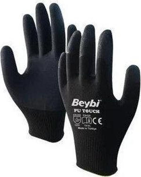 Beybi 7 Beden Paket Poliüretan Kaplı Pu Touch Siyah Montaj Eldiven İş Eldiveni En388 3121X (12 Li Paket) - Image 1